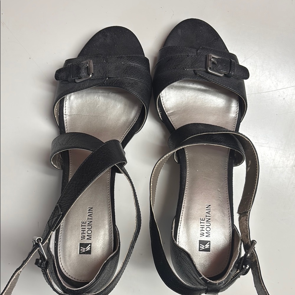 White Mountain Black Sandals with Ankle Straps